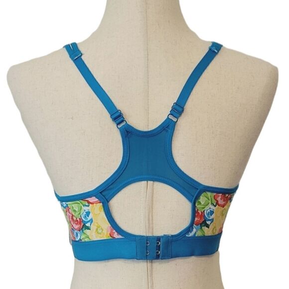 Youmita Sport Turquoise Floral Padded Active Tech Bra Size 38 D - Picture 2 of 8